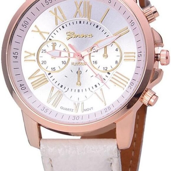 Women Men Lady PU Leather Band Watches Roman Numerals Dial Analog Quartz Wristwa - Picture 2 of 8